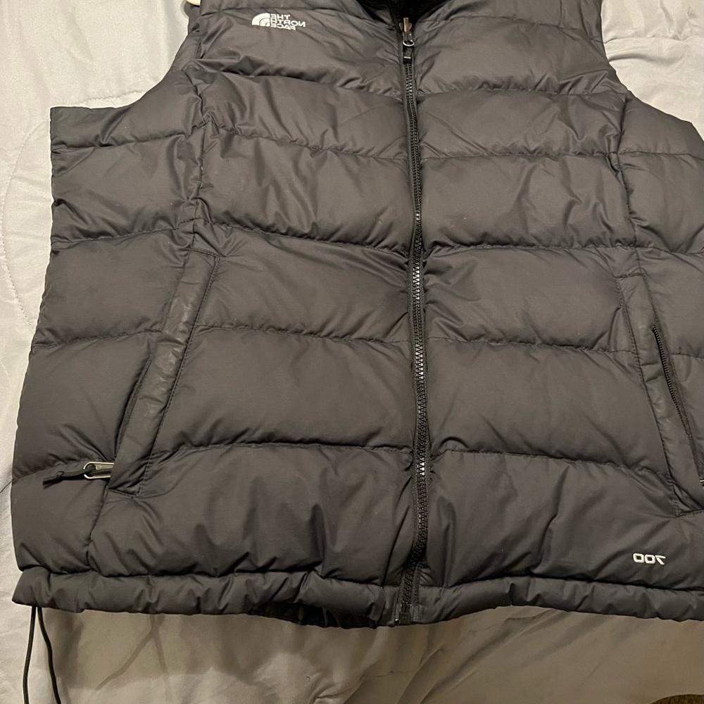 The North Face Puffer Vest. Only worn a few times. No feathers coming out!